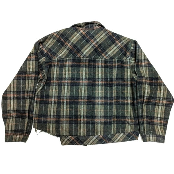 Pol Plaid Cropped Shacket Shirt Jacket Small Green - Picture 2 of 9